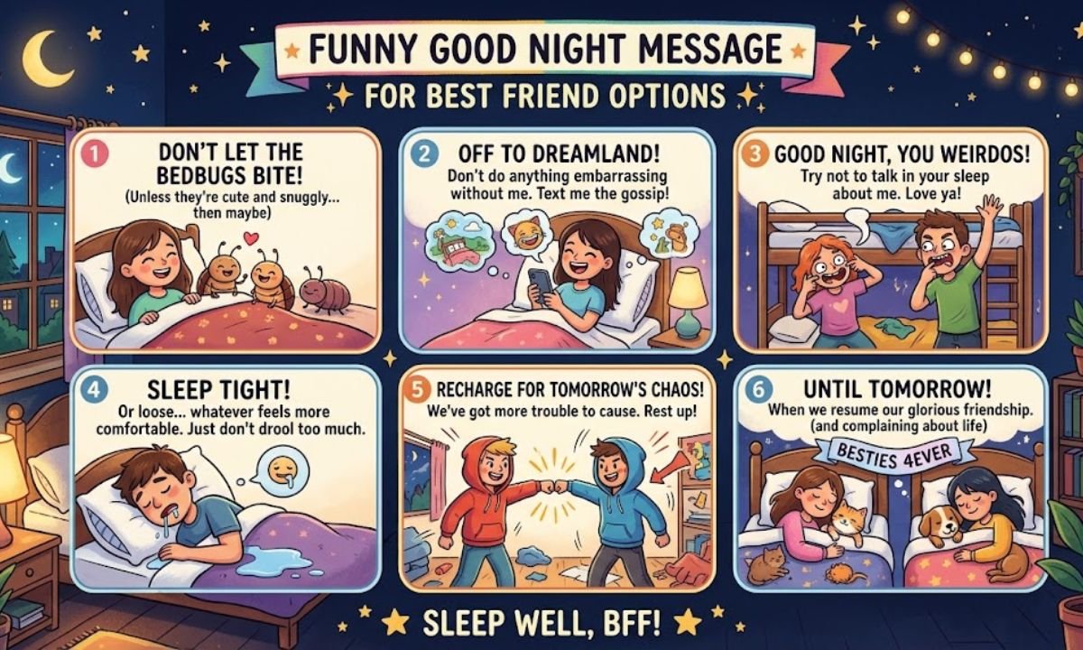 Funny Good Night Message for Best Friend Options